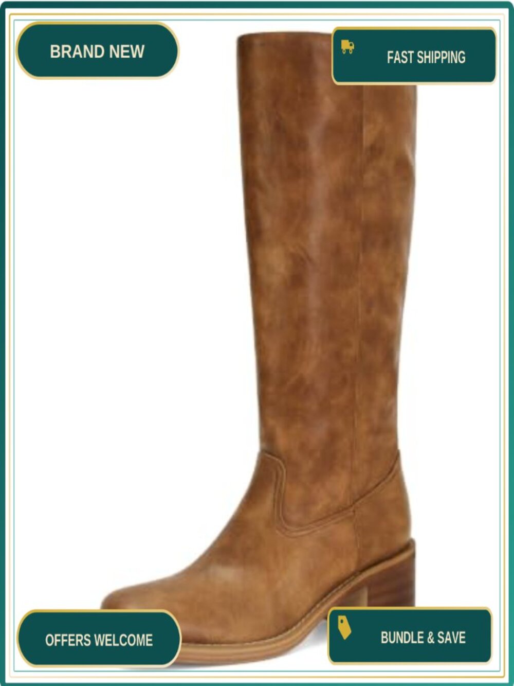 Wide Calf Square Toe Knee High Block Heel PU Riding Boots